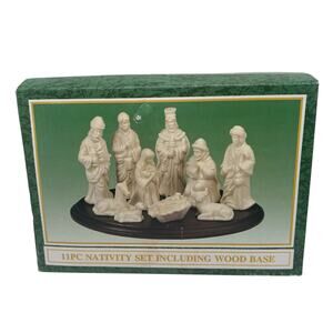Vintage World Bazaar Jade Collection 11 Piece Nativity Set With Wood Base